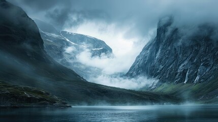 Naklejka premium Moody mountain landscape in Norway
