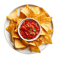 Nachos chips and salsa isolated on transparent background remove png, Clipping Path