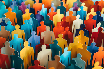 Fototapeta premium Paper cut out of a large crowd of people standing together. Diverse community and teamwork concept