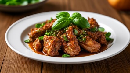 Fototapeta premium Deliciously seasoned meat with fresh herbs ready to be savored