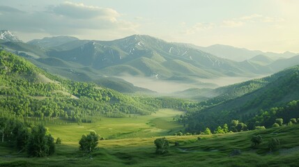 Fototapeta premium Wide shot of a mountain valley. -