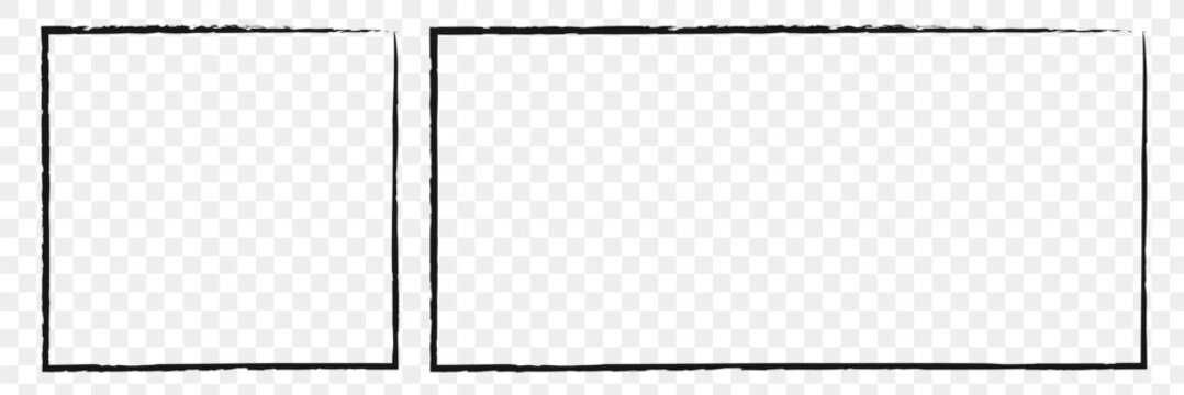Grunge square frame set. Dotted, stippled and paint brushed black border collection. Chalk or halftone rectangular design elements for banner, poster, leaflet, flyer, brochure, cover.  Eps 10.