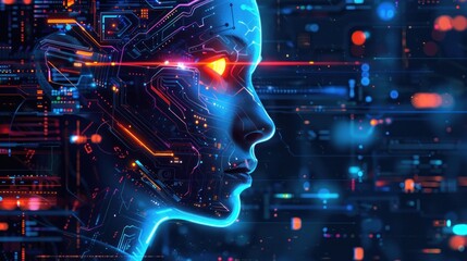 Futuristic circuit board with vibrant lights and details