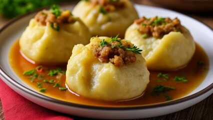  Delicious dumplings in a savory sauce ready to be enjoyed