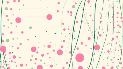 Hot pink dots and sage green lines on a pale cream background, with a designated text space in the upper center