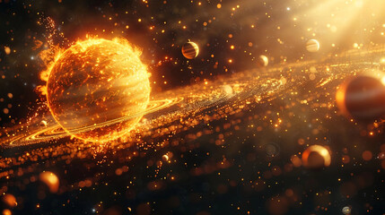 Obraz premium Vibrant Solar System with Glowing Planets