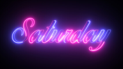 Abstract glowing text day Saturday light neon effect background. Saturday text: 4K Motion Graphics