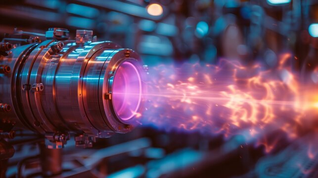 A close-up image of the ionization process within a scientific apparatus, showcasing the intense, bright, and vibrant glow of ionized gas.