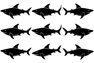 Shark silhouette vector set, Set of shark Silhouette isolated on white background


