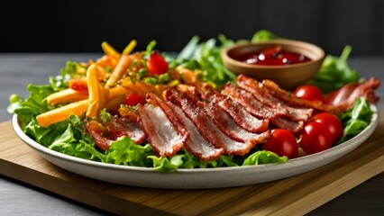  Deliciously fresh salad with crispy bacon and vibrant tomatoes