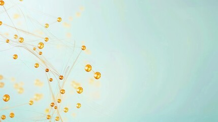 Harvest gold dots linked by amber threads on a pale blue background, text space in the bottom right