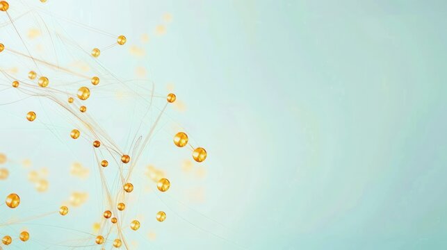 Harvest gold dots linked by amber threads on a pale blue background, text space in the bottom right