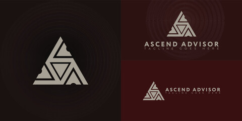 Abstract initial triangle letter A or AA logo in mud gold color isolated on multiple background colors. The logo is suitable for business and consulting company logo design inspiration templates.