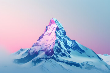 Minimalist background featuring a majestic single mountain peak amidst a breathtaking gradient sky, generative ai beautiful art
