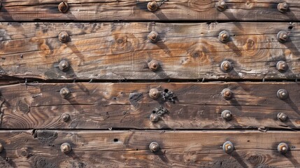 Fototapeta premium Weathered wooden wall board with antique nails background