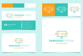 Embedded system logo concept featuring a computer displaying data