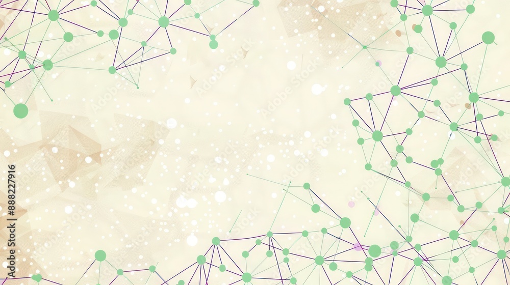Fototapete mint green dots interconnected with violet lines over a sepia background, designated text space in t