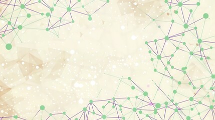 Mint green dots interconnected with violet lines over a sepia background, designated text space in the upper center