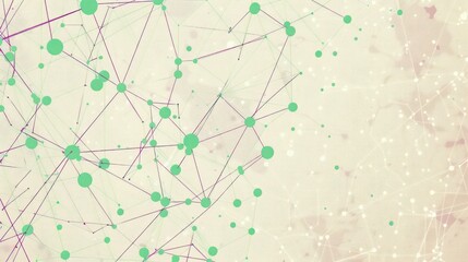Mint green dots interconnected with violet lines over a sepia background, designated text space in the upper center
