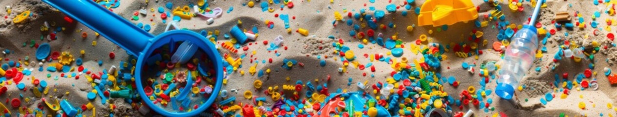Environmental Concerns Highlighted: A Child's Sandbox Filled with Colorful Microplastics, Underscoring the Impact of Waste on Play Areas