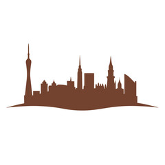 Naklejka premium Silhouette of a city skyline with various buildings and towers.