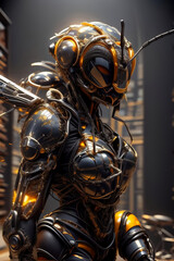 A female robot in the shape of a bee