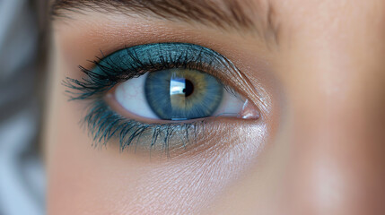 Obraz premium Ocean Breeze: Aqua blues, deep sea greens, and pearlescent white combine for a refreshing eye makeup look, perfect for a seaside brunch or a yacht party