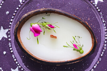 gift concept. original candle in coconut natural soy wax