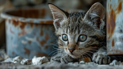 A youthful feline gazes intently at an object