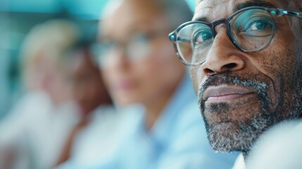 In an indoor setting, a diverse group of individuals are intensely focused on a shared task, demonstrating a collaborative effort, concentration, and a productive workspace.