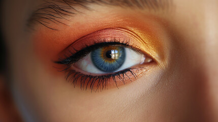 Obraz premium Sunset Glow: Blend warm hues of burnt orange, soft pink, and golden yellow across your lids, mimicking the breathtaking colors of a sunset. Ideal for a summer evening beach party