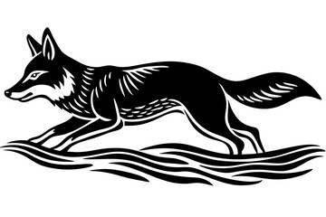 Coyote swims icon vector silhouette 