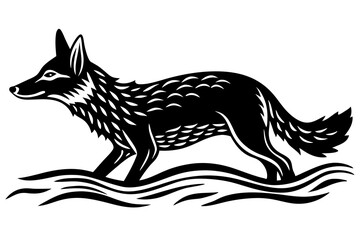 Coyote swims icon vector silhouette 
