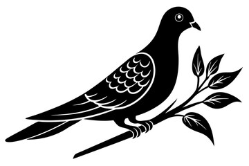 Dove on a branch in tree vector silhouette 