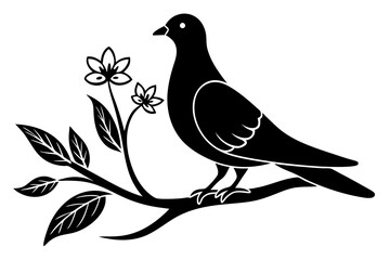 Dove on a branch in tree vector silhouette 