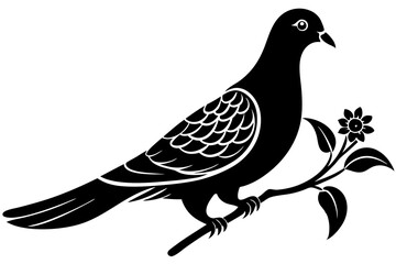 Dove on a branch in tree vector silhouette 