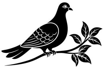 Dove on a branch in tree vector silhouette 