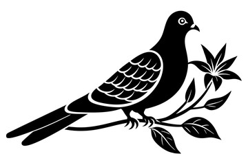 Dove on a branch in tree vector silhouette 