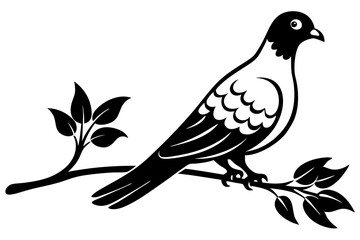Dove on a branch in tree vector silhouette 