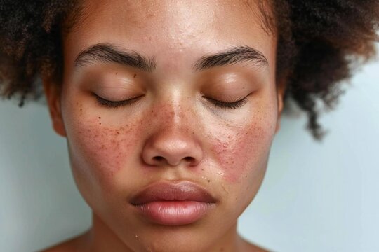 Young African American woman experiencing the effects of Lupus: Facial Rash and Redness