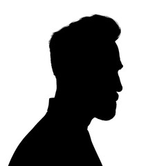 Silhouette of an adult man. Male avatar. Icon for social networks. Profile portrait. Silhouette isolated on white