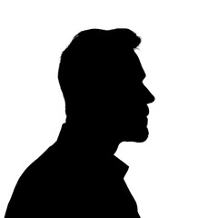 Silhouette of an adult man. Male avatar for social media. Profile portrait. Silhouette isolated on white