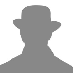 Silhouette of an adult man. Male avatar for social networks. Portrait with a hat. Gray silhouette isolated on white