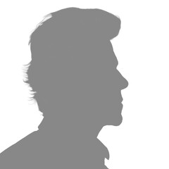 Silhouette of an adult man. Male avatar for social networks. Profile portrait. Gray silhouette isolated on white
