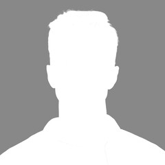 Silhouette of an adult man. Male avatar. Icon for social networks. Gray inverted silhouette isolated on white
