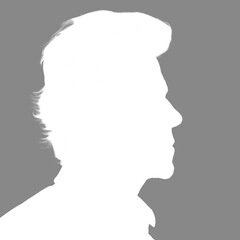 Silhouette of an adult man. Male avatar for social networks. Profile portrait. Gray inverted silhouette isolated on white