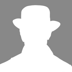 Silhouette of an adult man. Male avatar for social networks. Portrait with a hat. Gray inverted silhouette isolated on white