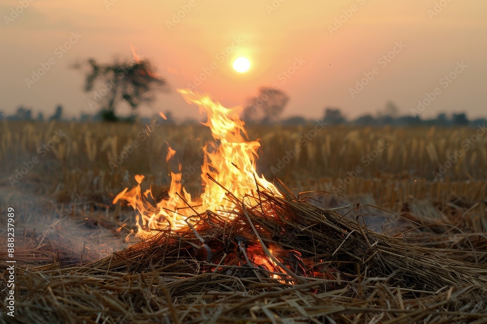 Wall mural Hay is burning in the drought