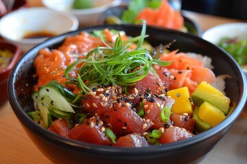 Hawaiian poke bowl and chopsticks dressed up