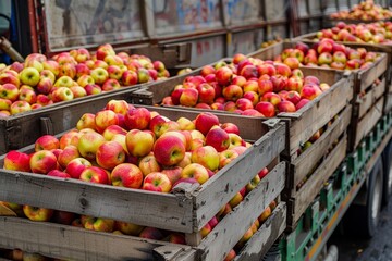 Loading truck with apples for distribution